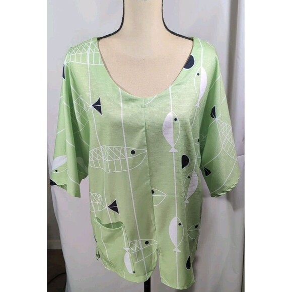 Miss look Blouse Fish Print Short Sleeve Pocket Detail Womans Size XL - Picture 7 of 16